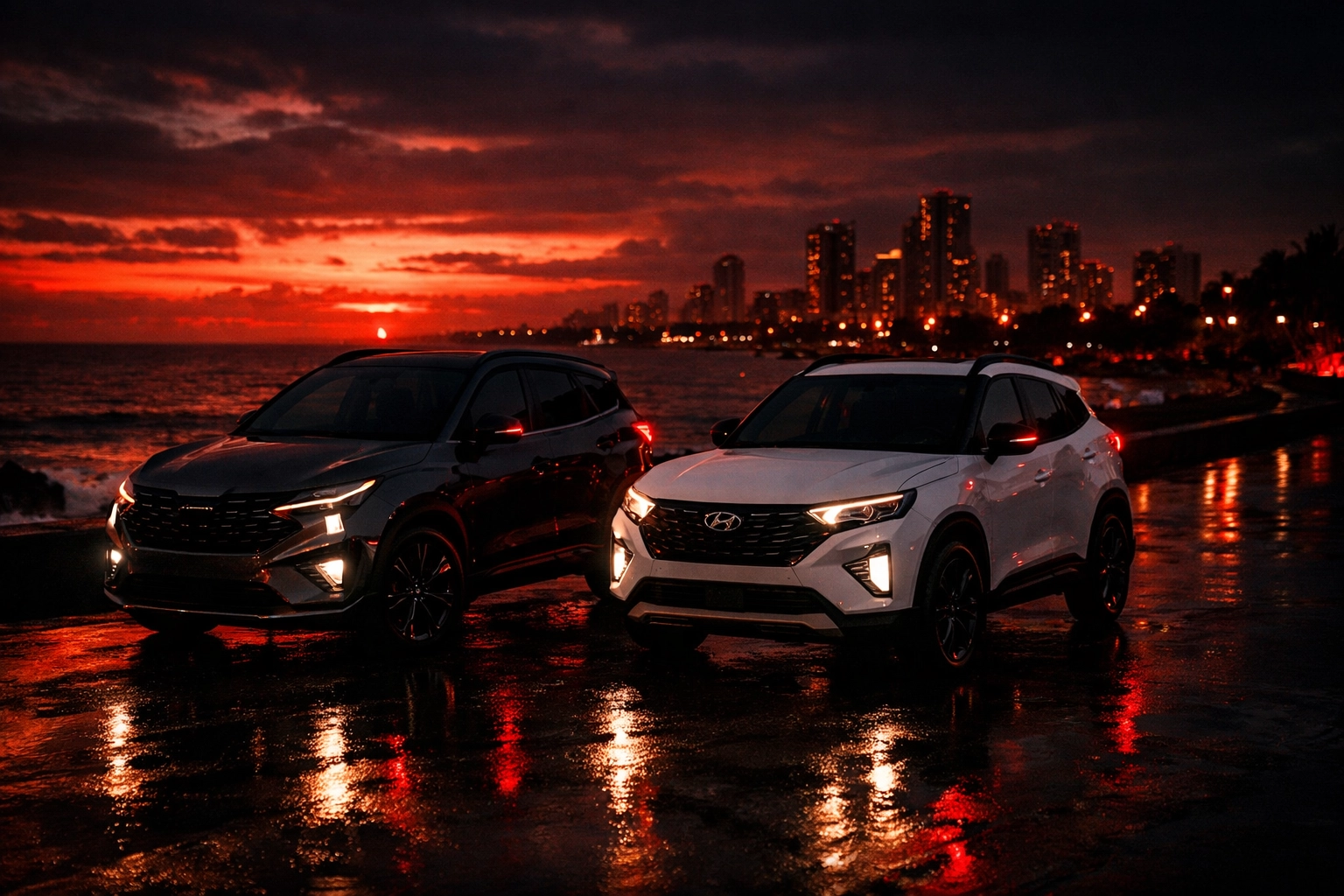 SUV de lujo en escena cinematografica oscura